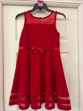 Calvin Klein Red Sleeveless Girls' Party Dress with Satin Bow